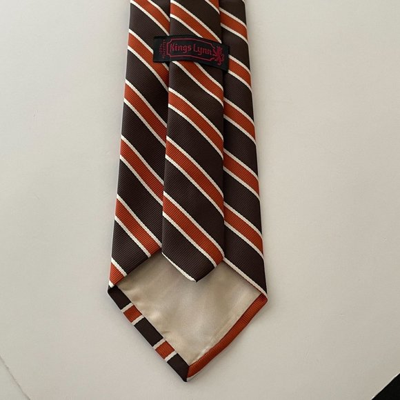 Vintage Kings Lynn Tie Polyester Brown & Cinnamon Striped Necktie Extra Wide‎ - Picture 5 of 7